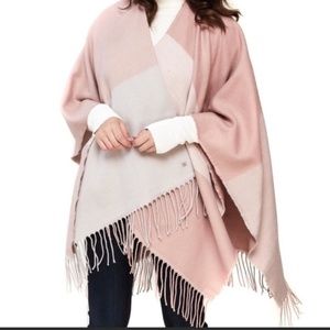 SOIA & KYO woven fringe scarf shawl pashmina poncho blanket pink cream plaid NWT